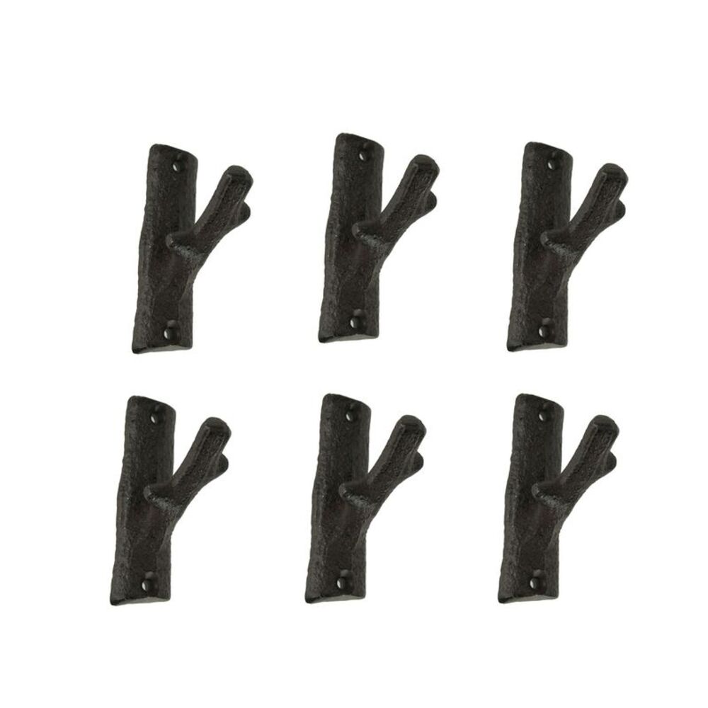 Brown Cast Iron Rustic Tree Branch Wall Hook Set of 6 Small